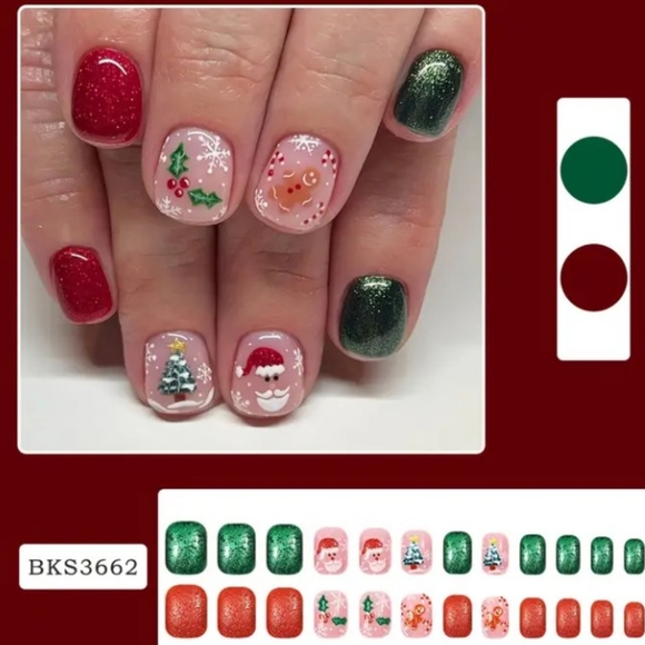 96pcs Short Square Christmas Wearable Nails - Picture 3 of 9